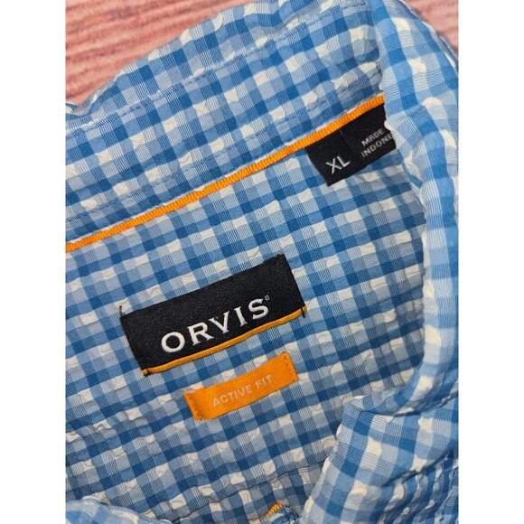 Orvis Mens Blue Checkered Long Sleeve Shirt XL Active Fit Roll-Tab Sleeve - Picture 4 of 8